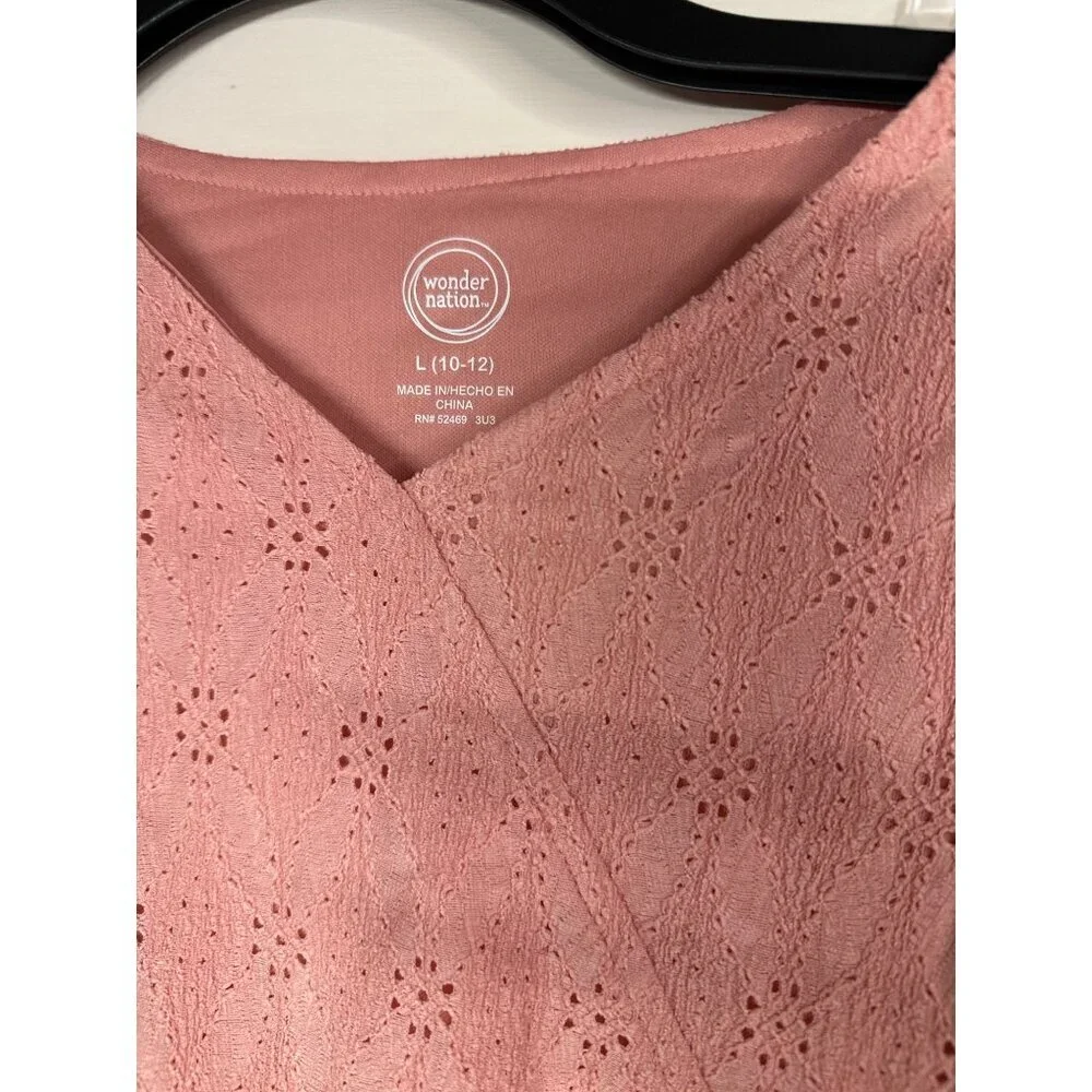 Wonder Nation Girls L 10-12 Pink Eyelet Bell Sleeve Top Cottagecore Long Sleeve
